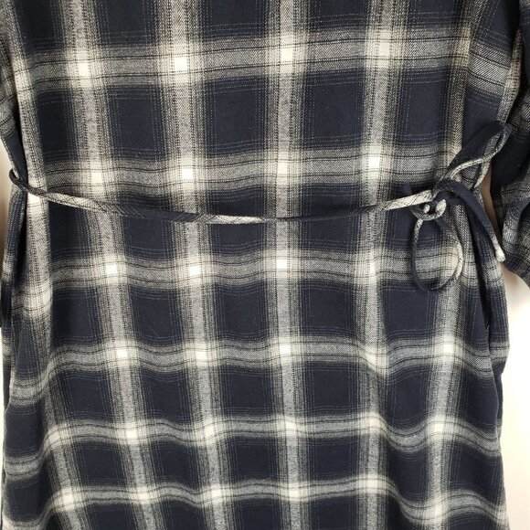 Kate Kasin Flannel Tunic Popover Shirt Dress Blue Gray Plaid Womens Size Small - Picture 4 of 6